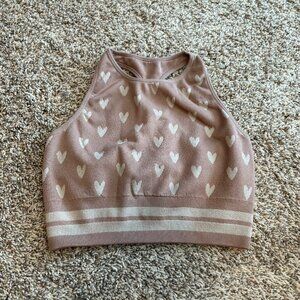 Spiritual Gangster tan high neck heart sports bra